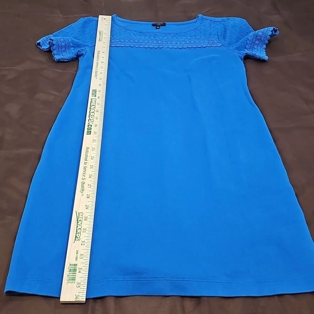 Talbot’s Short Sleeve Lace Trim Interlock Cotton Shift Dress Blue Size Petite M
